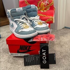 Nike women denim and White High-Top Sneakers with Gold Accent